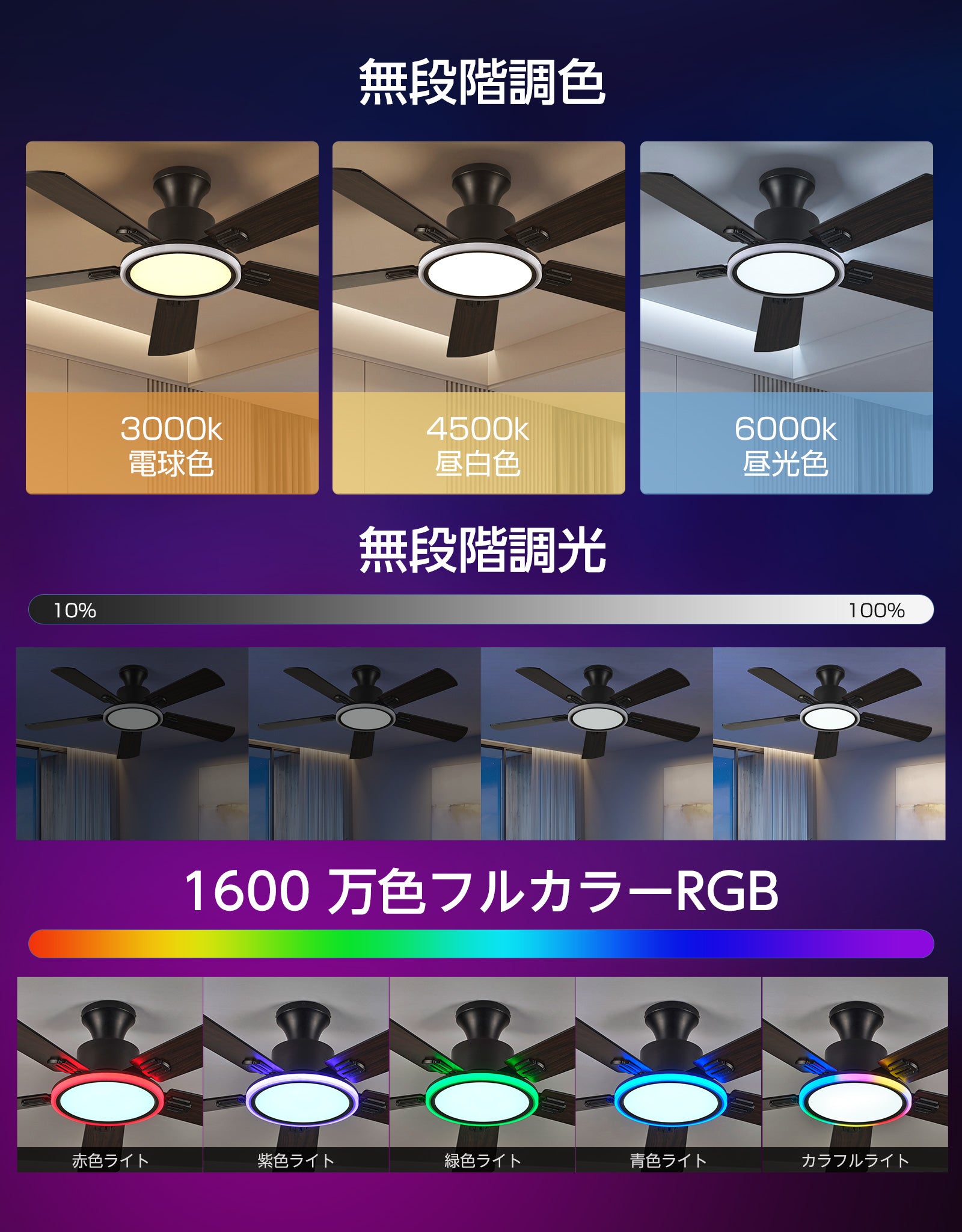 Alexa対応 RGB スマート 115cmシーリングファンライト