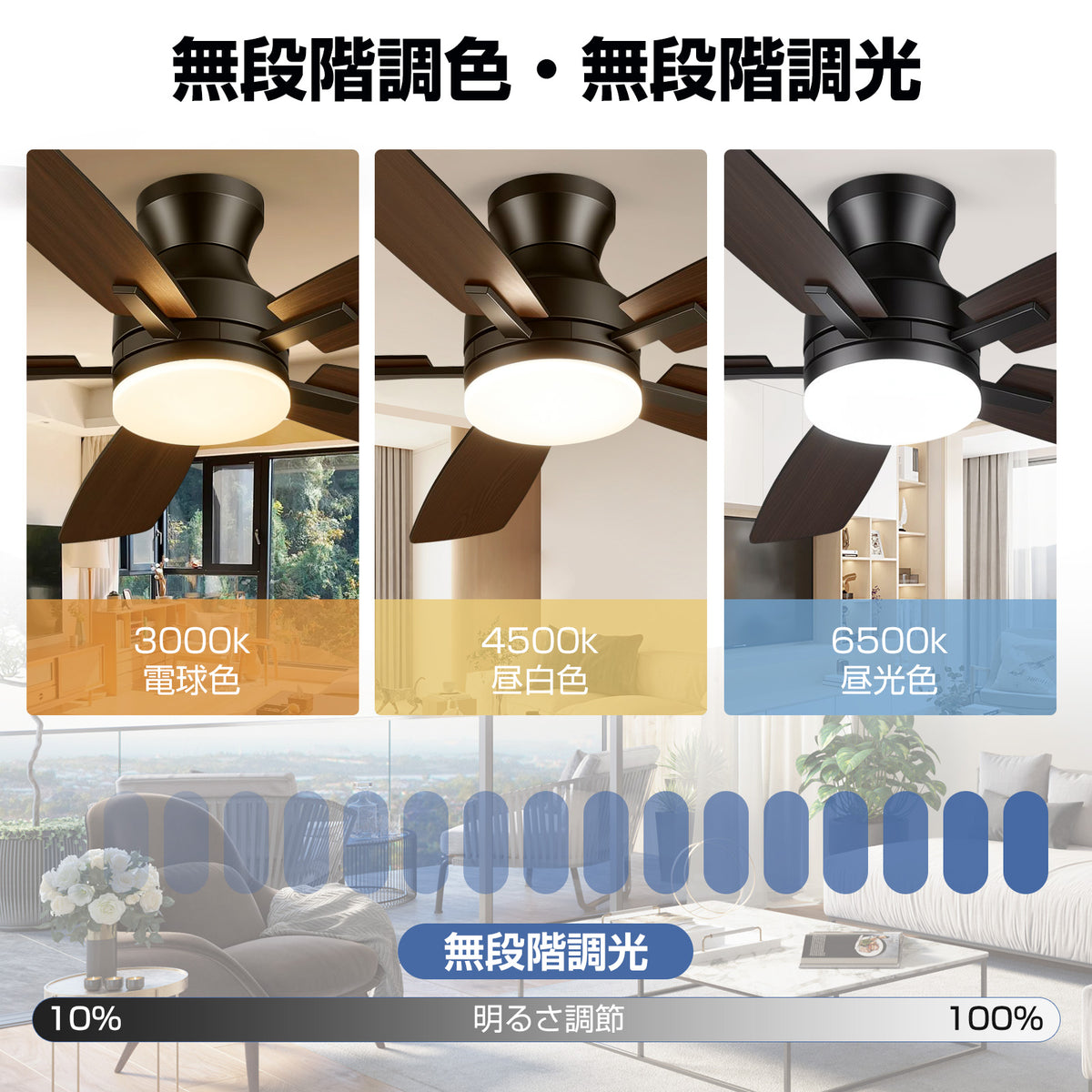 XiGLOW シーリングファンライト MSL-FL-8013 | 8-10畳・3000LM・106cm・一台二役・APP/リモコン・調光調色・6段階風量・静音DCモーター・リバーシブル羽根（ブラック）