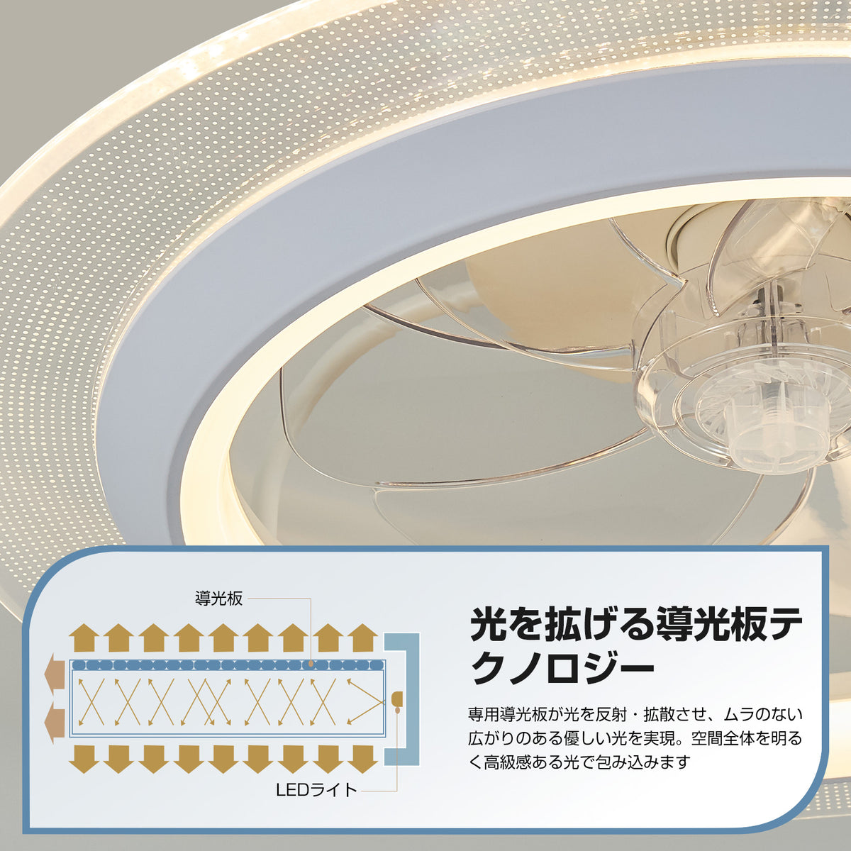 XiGLOW LED導光板シーリングファンライト MSL-FL-7010 | 8-10畳・3500LM・55cm・調色調光・6段階風量・静音DCモーター・5年保証